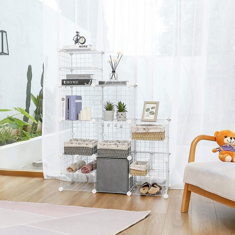 Reynish 4 Cube Self Assembling Metal Wire Cube Storage Organizer Shelves Indian Made for Home Office Stackable Modular Shelving Closet Cabinet Rack with Hammer Ivory 13 in - Image 3