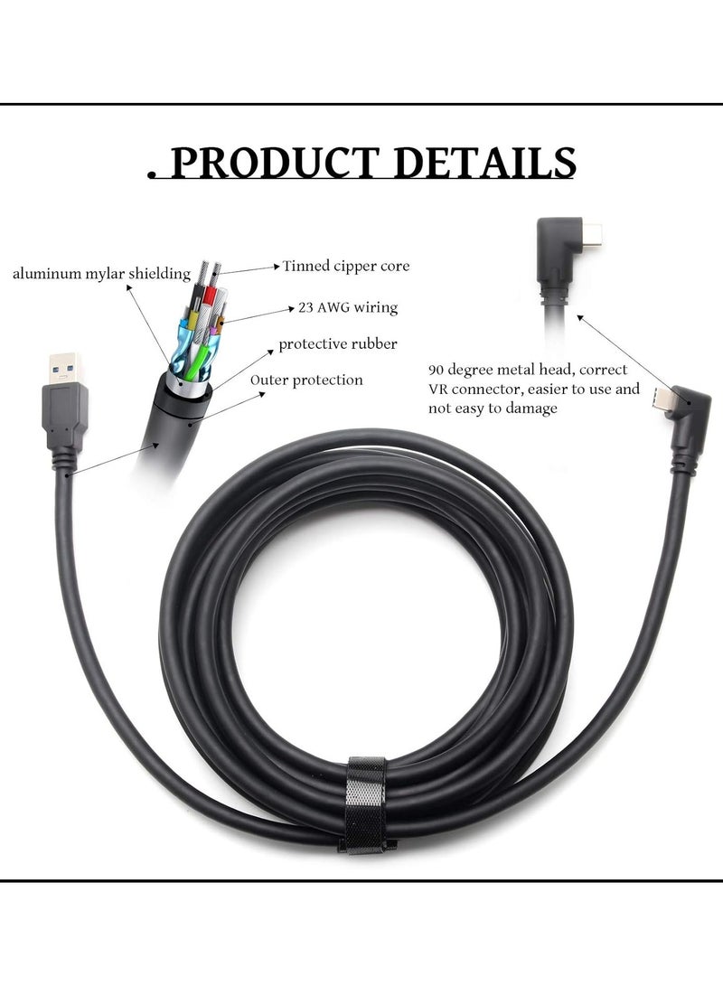 TLAXCA VR Link Cable，5M VR Headset Cable for Oculus Quest 2/Quest 1, 90 Degree 3.2 gen USB C to A High Speed Data Transfer Fast Charging Cable for Oculus Quest Headset to a Gaming PC,Black - Image 5
