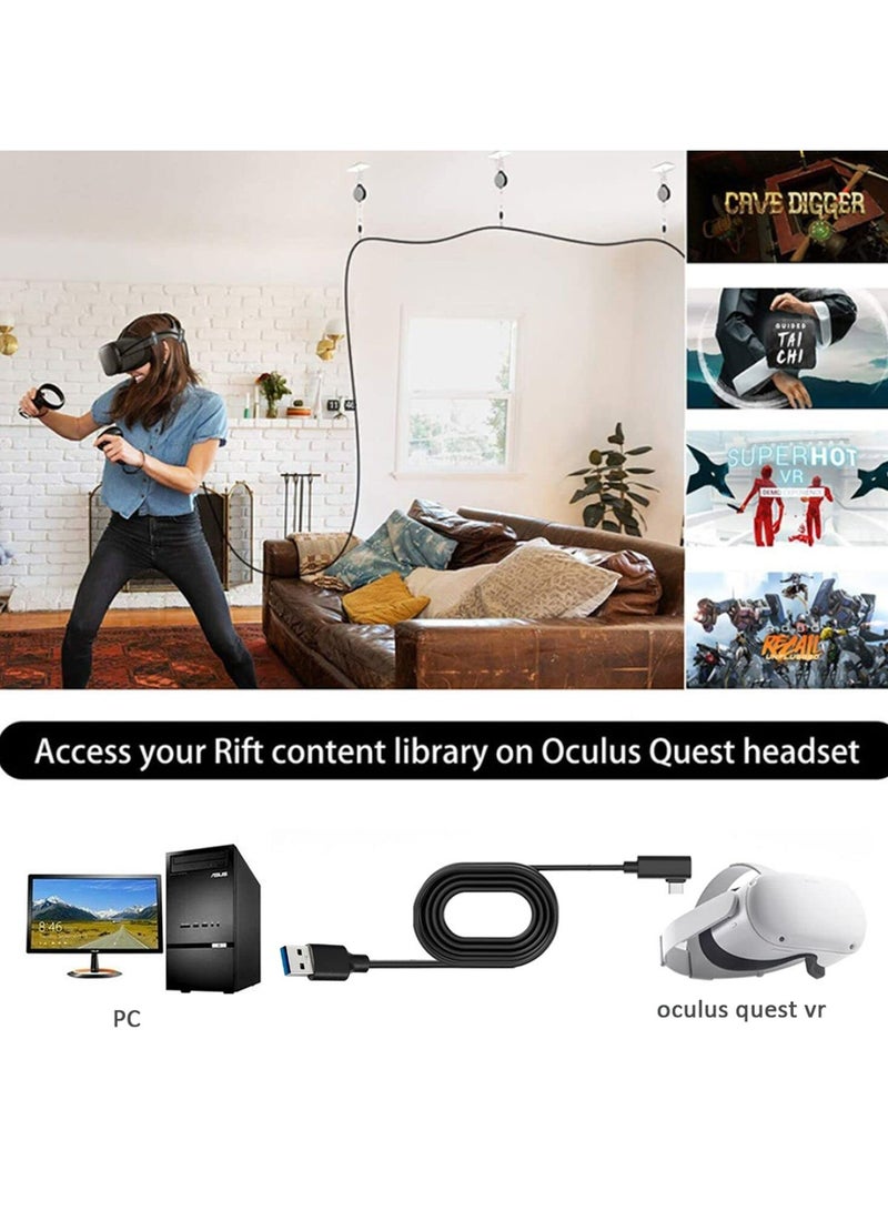 TLAXCA VR Link Cable，5M VR Headset Cable for Oculus Quest 2/Quest 1, 90 Degree 3.2 gen USB C to A High Speed Data Transfer Fast Charging Cable for Oculus Quest Headset to a Gaming PC,Black - Image 2