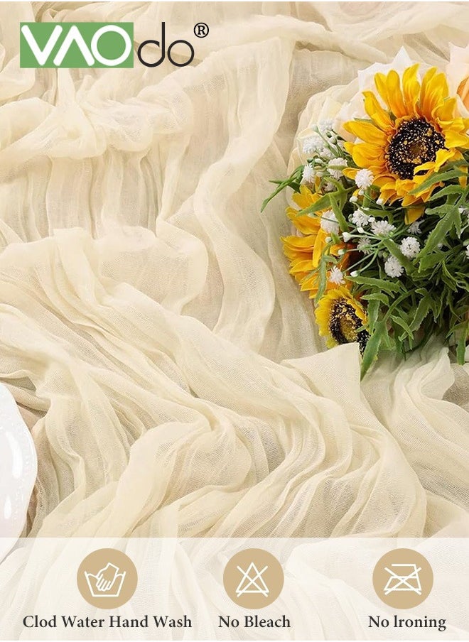 VAOdo Translucent Table Runner Chessian Tablecloth for Wedding Reception Bridal Shower Party Decoration Table Centerpiece 90*340CM khaki  - Image 1