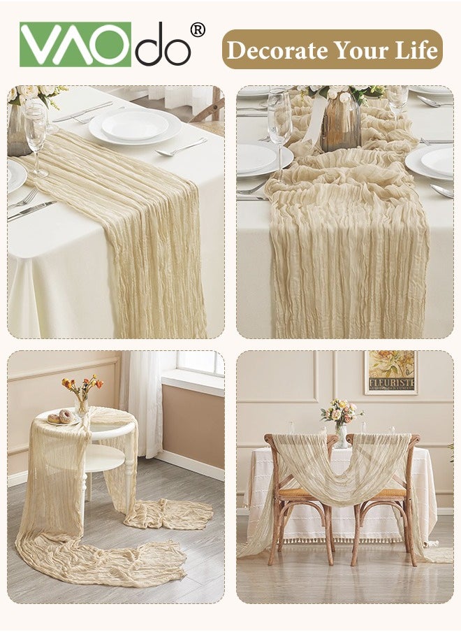 VAOdo Translucent Table Runner Chessian Tablecloth for Wedding Reception Bridal Shower Party Decoration Table Centerpiece 90*340CM khaki  - Image 2