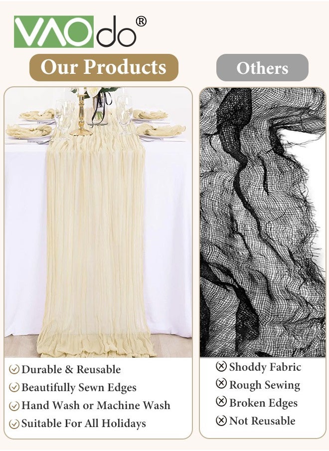 VAOdo Translucent Table Runner Chessian Tablecloth for Wedding Reception Bridal Shower Party Decoration Table Centerpiece 90*340CM khaki  - Image 3