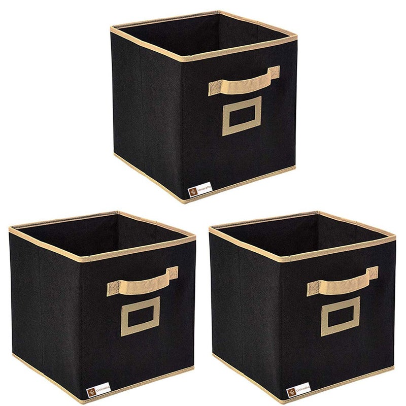 UNICRAFTS Square Storage Organizer for Clothes Toys Combo Pack of 3 Pieces Black Standard
