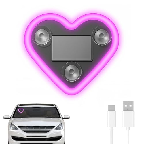 STHIRA® 1-Pack LED Heart Shaped Car Window Light with Suction Cups Solar Powered Pink Neon Car Decor Light for Rear Window and Interior Decoration, 3.8''x3.3'' - Image 1