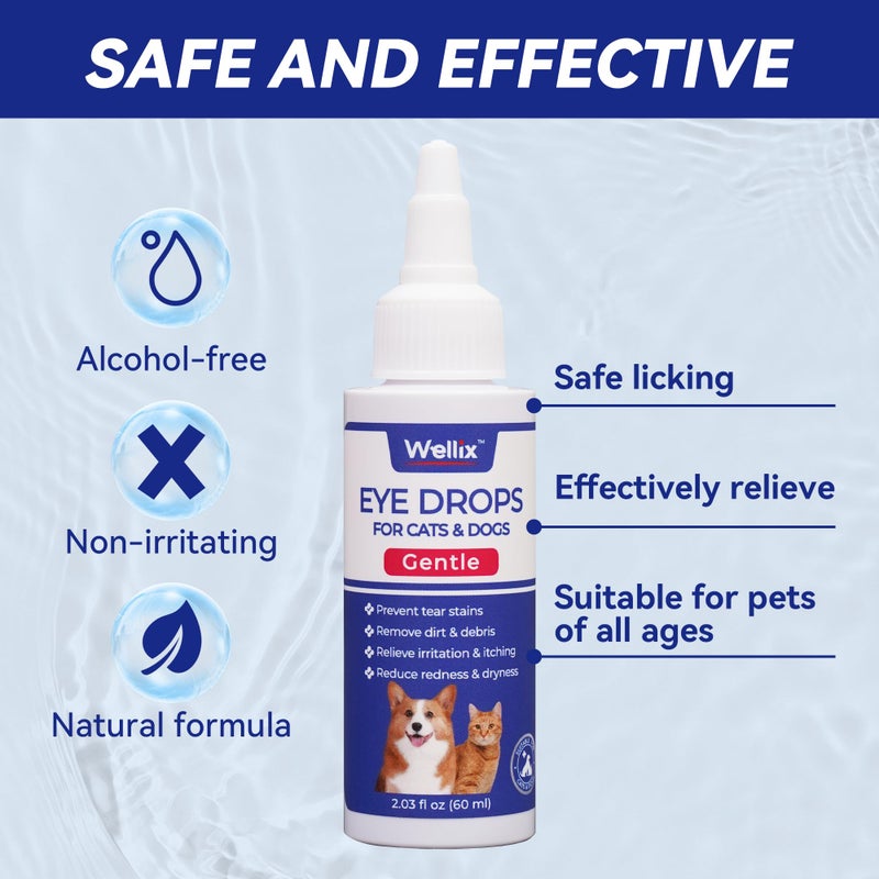 Wellix PET Dog Eye Drops, Eye Drops for Dogs&Cats, Dog Eye Infection Treatment to Soothe Eye Allergy, Soothe Dry Eyes Pink Eyes, Dog Tear Stain Cleaner-60ml - Image 2