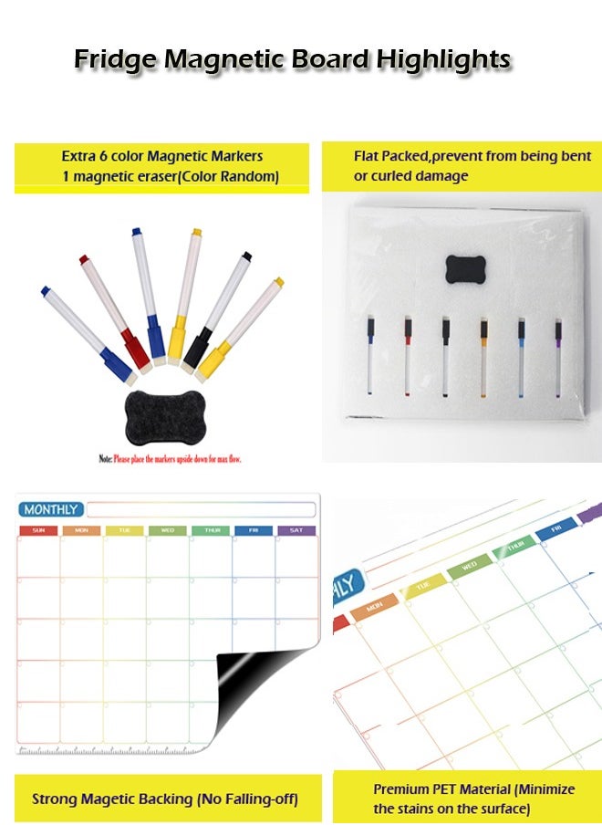 Gerenic - Magnetic Daily Weekly Monthly Planner Calendar Board Set, Fridge Whiteboard Planning Organizer, Dry Erase, To Do List, Stain Resistant Surface with 1 Eraser, 6 color Markers for Kitchen Office - Image 1