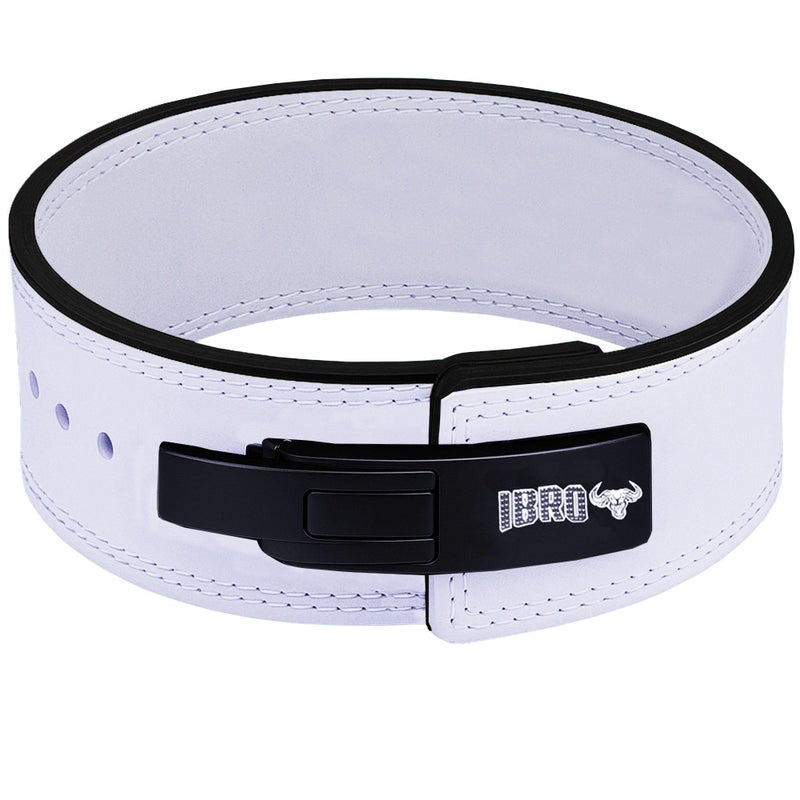 IBRO Powerlifting Lever Gym Belt Power 10MM Extreme Heavy Duty Genuine Leather Belts Squats Deadlifts Bodybuilding Weight Lifting IPF Power Lifting Strongman for Men 10mm AllWhite M - Image 2