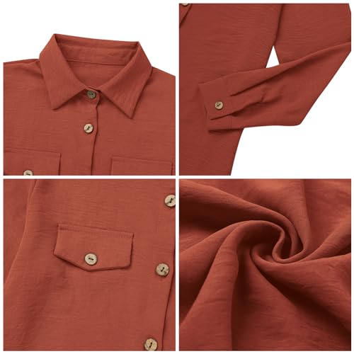ODIZLI Brick Red Button Down Muslim Shirt - 2 Piece Set mod Muslim Dresses Turkey Kaftan Eid Islamic Prayer Tops Long Sleeve Ethnic Tugs Set - Image 3