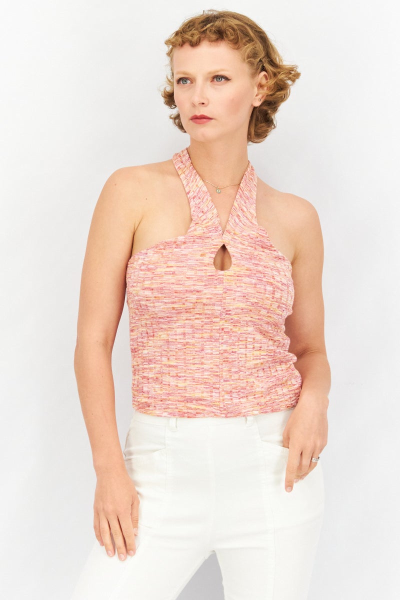 STEVE MADDEN BB Dakota by Steve Madden Women Halter Neck Sleeveless Textured Tops, Pink - Image 1