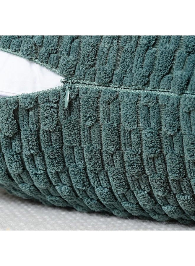 MADIZZ Pack of 2 Boho Striped Corduroy Throw Pillow Covers 18x18 Inch Dark Green Soft Decorative Cushion Cover for Bedroom Sofa Pillow Shell - Image 4