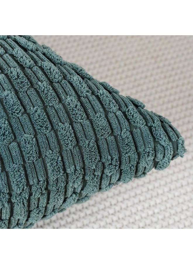 MADIZZ Pack of 2 Boho Striped Corduroy Throw Pillow Covers 18x18 Inch Dark Green Soft Decorative Cushion Cover for Bedroom Sofa Pillow Shell - Image 3