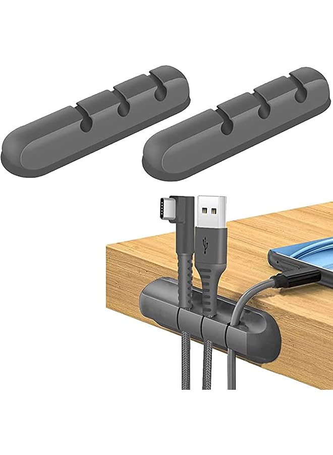 Green Tiger - Cable Holders Clips for Cable Management Tidy Power Cord, USB Cable Organizer Wire Holder for TV, PC, Home and Office Desktop Cable, Car Charger Cables Orgainser - 2 Pieces - (Cool Grey) - Image 1