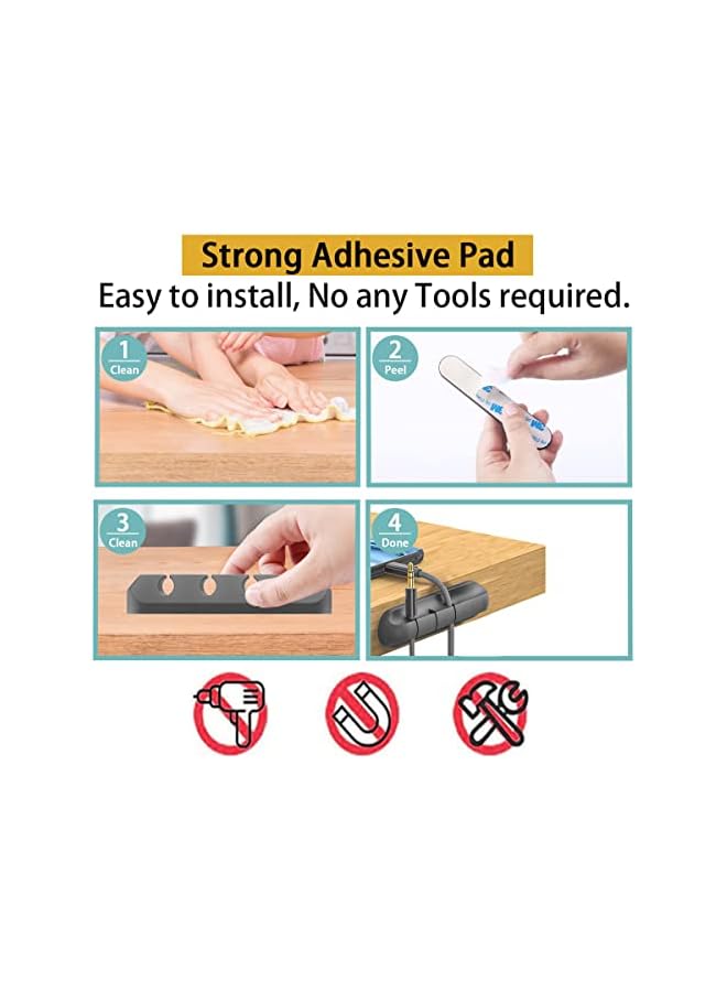 Green Tiger - Cable Holders Clips for Cable Management Tidy Power Cord, USB Cable Organizer Wire Holder for TV, PC, Home and Office Desktop Cable, Car Charger Cables Orgainser - 2 Pieces - (Cool Grey) - Image 4