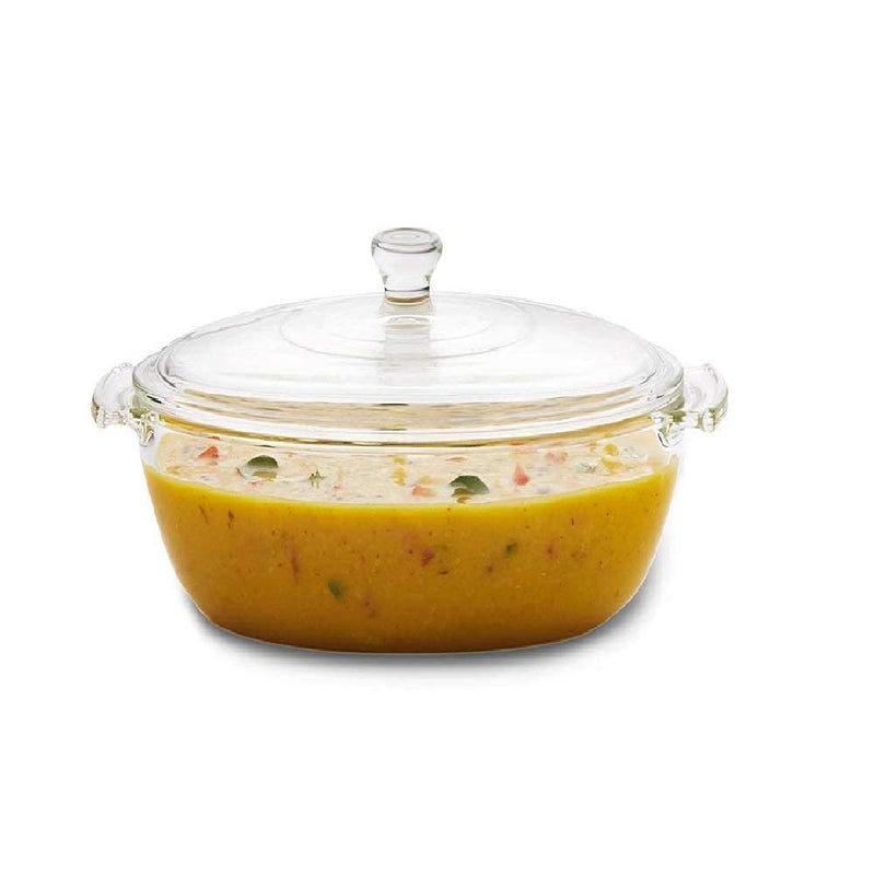 ATC Enterprise Tempered Glass Classic Microwave Oven Safe Serving Bowl with Lid for Rice and Boiling Food Tempered Glass 1000 ml - Image 1