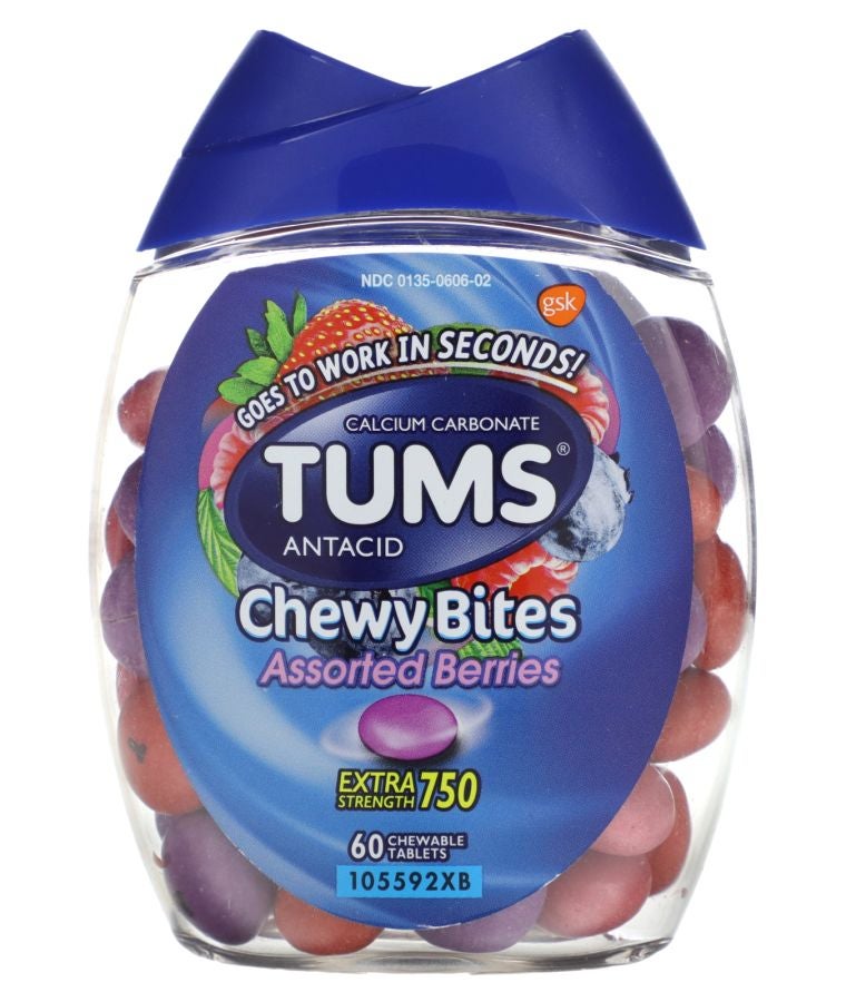 TUMS Antacid Chewy Bites Assorted Berries 750 mg 60 Chewable Tablets