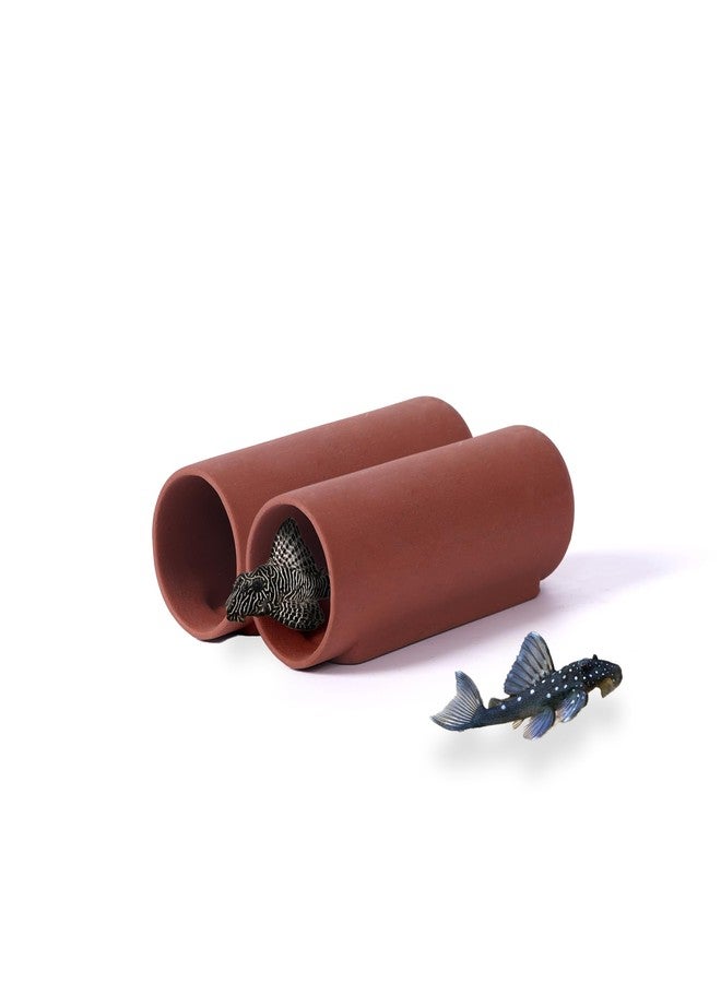 Generic 2 Small Round Plecos Fish Caves, Hide Away Caves for Plecos, Angelfish, Cichlids and More, Dark Red - Image 1