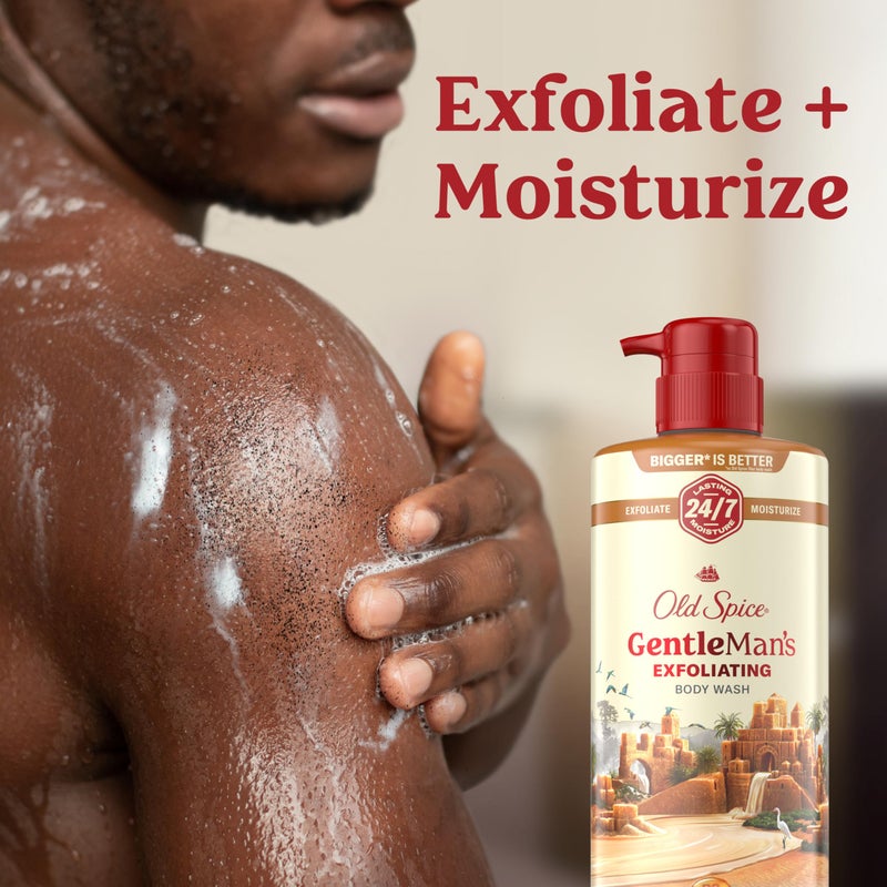 Old Spice غسول الجسم المقشر والمرطب للرجال من أولد سبايس، 24/7 انتعاش في الحمام مع رائحة تدوم طويلاً، مزيج فيتامين ب3 المتجدد، رائحة سكر بني + زبدة كاكاو، 26 أونصة - Image 3