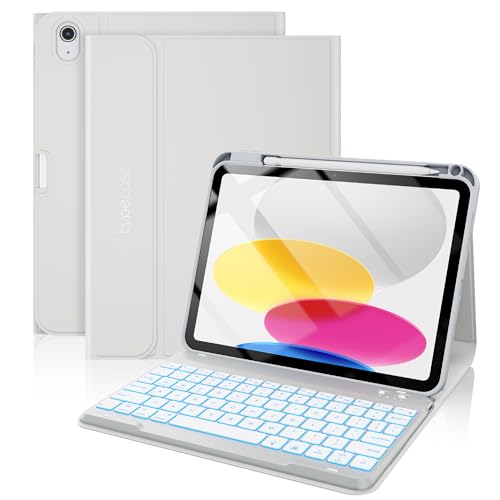 typecase Folio Keyboard Case for iPad 10th Gen 10.9 inch (2022) and iPad 11th (A16, 2025), Magnetic Wireless Detachable Keyboard, 7-Color Backlight, Thin & Light, Pencil Holder – Gray - Image 1