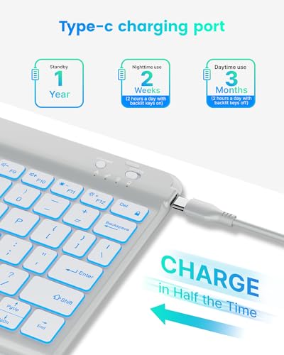 typecase Folio Keyboard Case for iPad 10th Gen 10.9 inch (2022) and iPad 11th (A16, 2025), Magnetic Wireless Detachable Keyboard, 7-Color Backlight, Thin & Light, Pencil Holder – Gray - Image 5