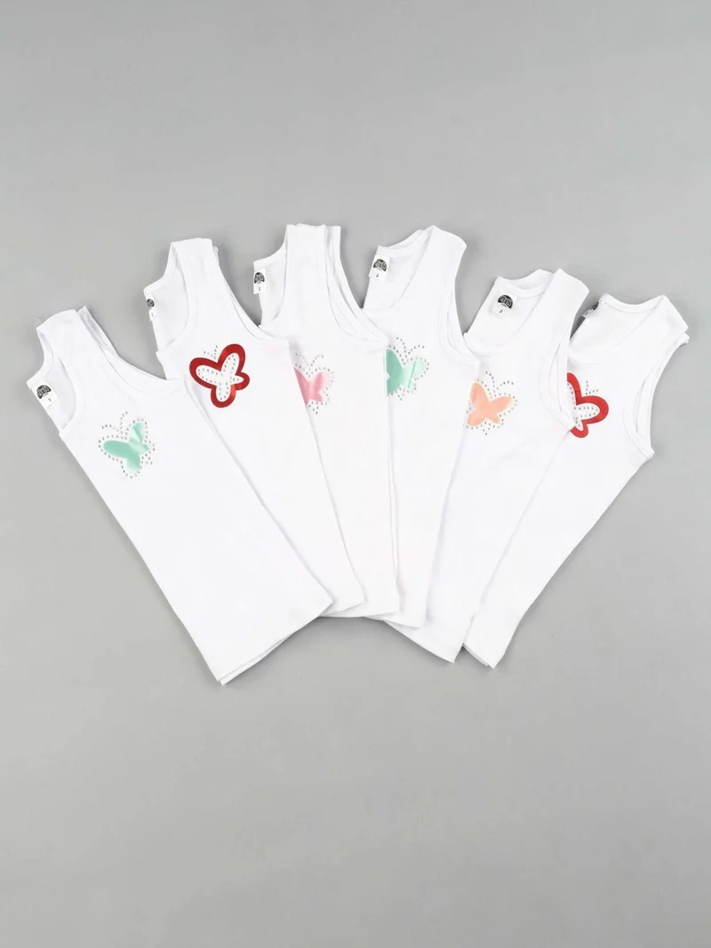 Gümüş Silver Girl Wide Strap Stoned Undershirt 3056 - 6 Pieces