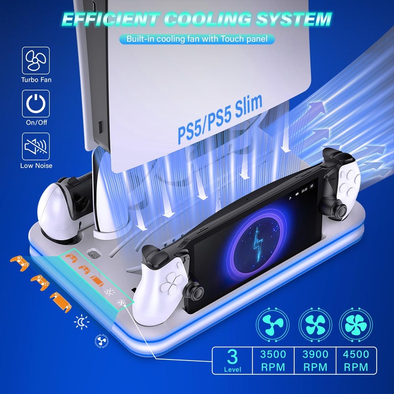Sehawei PS5/PS5 Slim Stand and Cooling Station with RGB Lighting and 3 Level Cooling Fan,Charging Dock for PS5 Edge Controller and PS Portal,Remote Control and Headset holders,PS5/PS5 Slim Accessories - Image 2