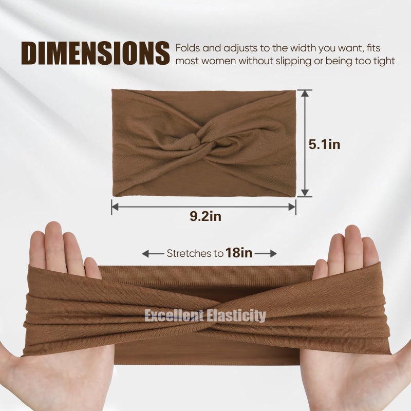 HSEM Headbands for Women, Non Silp Wide Hair Bands, Elastic Thick Head Bands, Stretchy Soft Sports Sweat Bands for Spa Workout Running Gym, Twist Knotted Cotton Cloth Turban Hair Accessories 6Pcs - Image 2