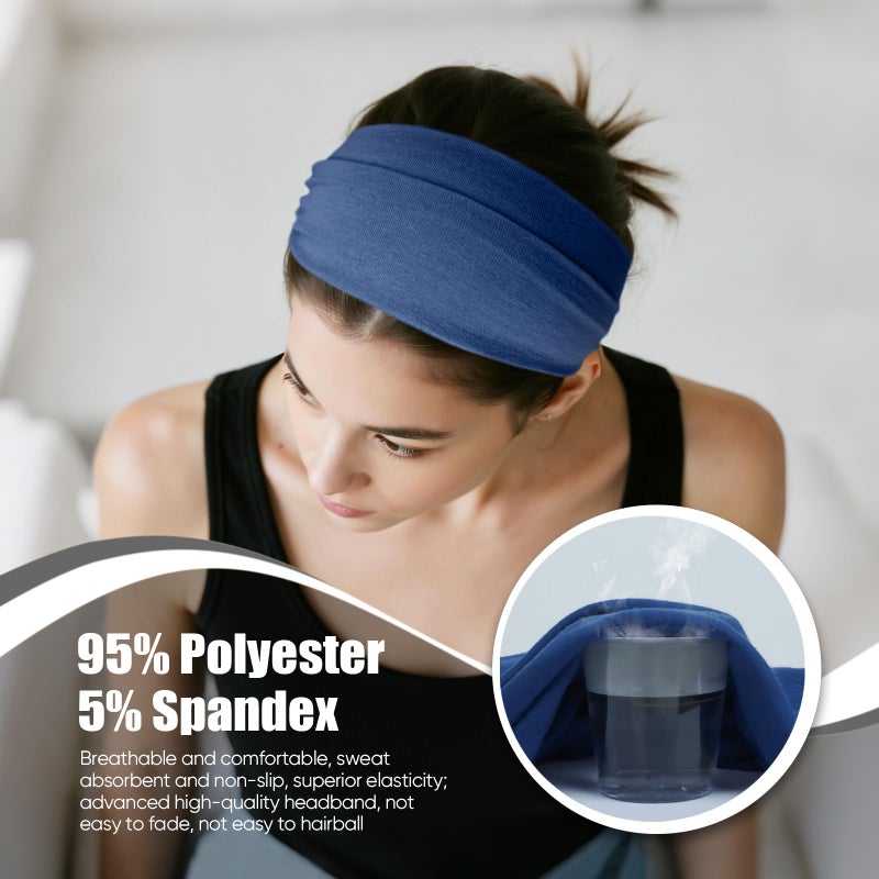 HSEM Headbands for Women, Non Silp Wide Hair Bands, Elastic Thick Head Bands, Stretchy Soft Sports Sweat Bands for Spa Workout Running Gym, Twist Knotted Cotton Cloth Turban Hair Accessories 6Pcs - Image 3