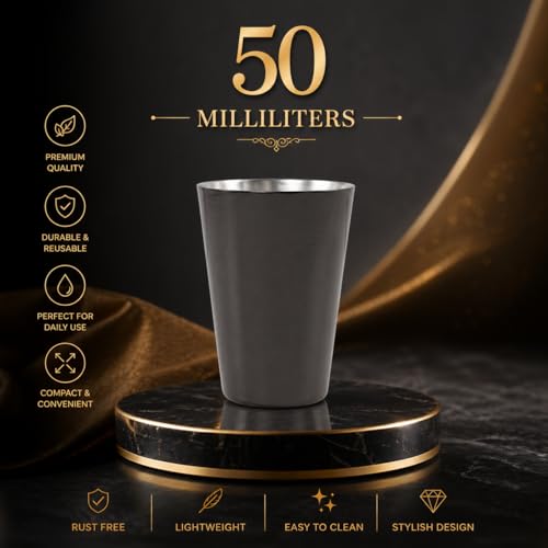 Dynore Stainless Steel Black Shot Glass Set of 6 (50 ml) - Image 2