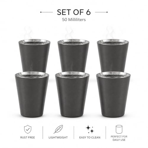 Dynore Stainless Steel Black Shot Glass Set of 6 (50 ml) - Image 3
