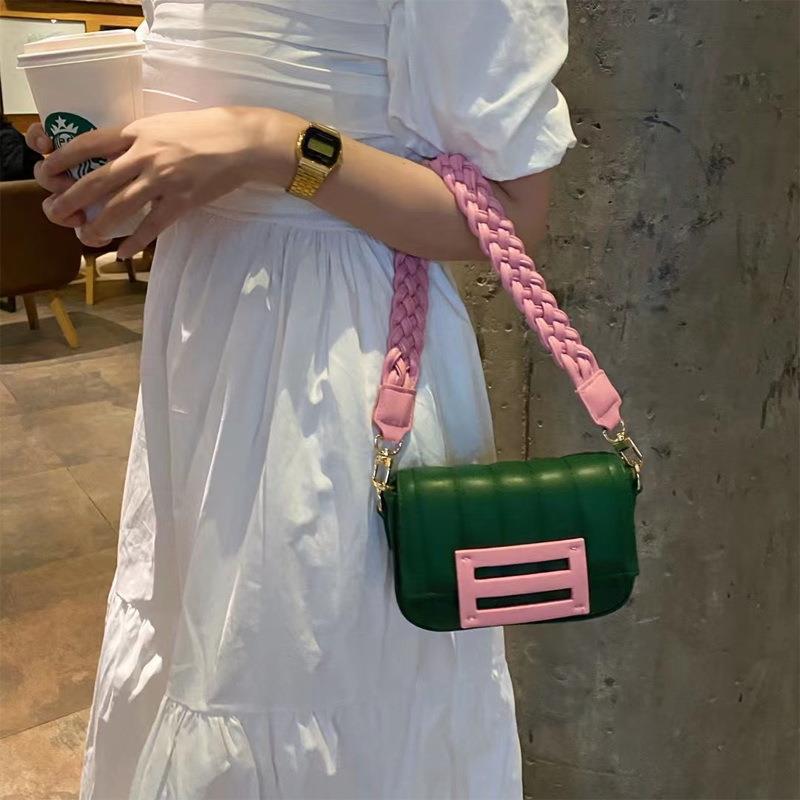 2022 Arrival Handmade Woven Wide Shoulder Strap Underarm Bag Ins Niche Texture Colorblock Small Square Bag For Women - Image 1