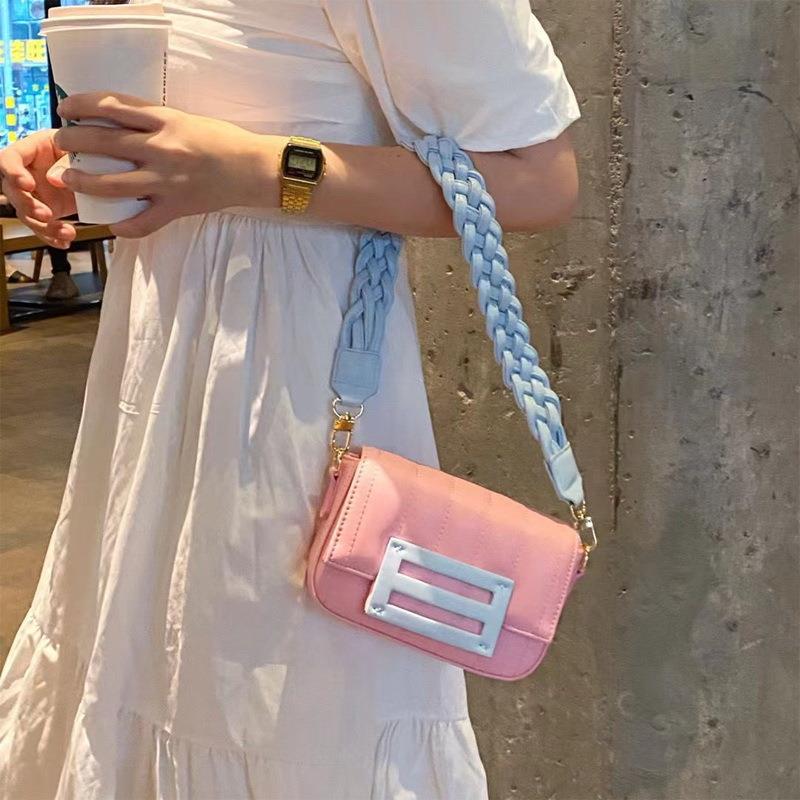2022 Arrival Handmade Woven Wide Shoulder Strap Underarm Bag Ins Niche Texture Colorblock Small Square Bag For Women - Image 2