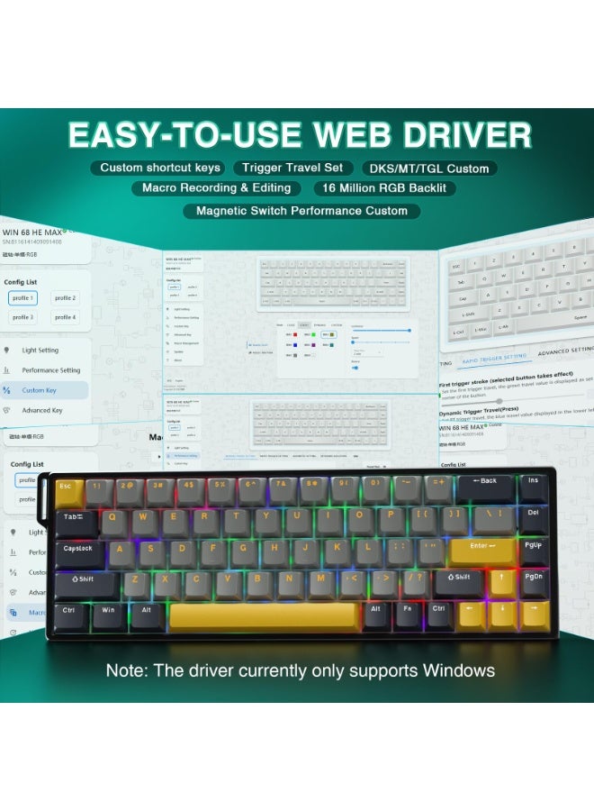 AULA WIN68 HE MAX - Hall Effect Gaming Keyboard with Magnetic Switch, Adjustable Actuation Rapid Trigger Mode, 8KHz Polling Rate, RGB Backlit Wired Mechanical Gaming Keyboard for Laptop/PC Gamer  - Image 5