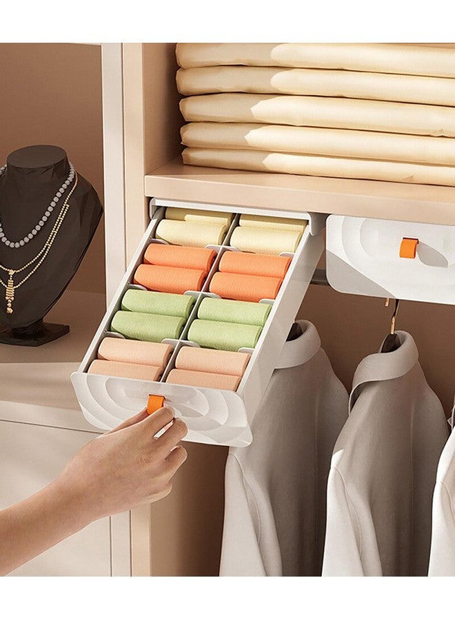 HOUSE OF QUIRK House of Quirk 8 Slot Plastic Utensils Drawer Storage Box Self Adhesive Cabinet Hanging Sock Boxes Under Desk Clothes Organizer Underwear (Beige) - Image 1