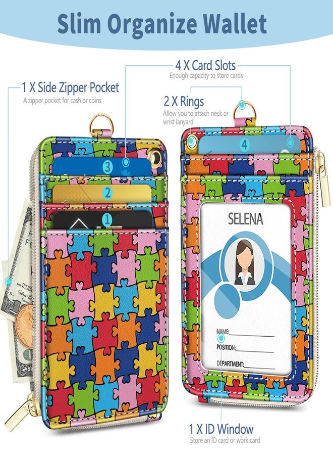 Mavellin Lanyard Wallet with Id Badge Holder, Autism Awareness RFID Small Keychain Wallet Women Wristlet, Cute Zipper Credit Card Holder Phone Wrist Neck Strap for Key Name Tag, Student Office Gifts - Image 4