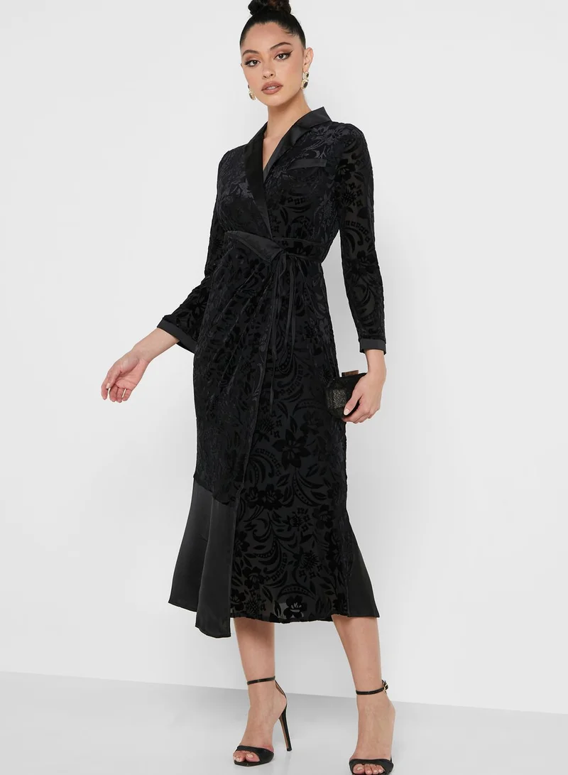Khizana Floral Velvet Wrap Dress
