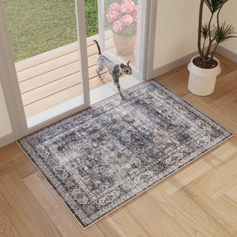 Rugcomf 2x3 Rug Washable Boho Rug Soft Small Area Rug Non-Slip Non-Shedding Faux Wool Vintage Rug for Door Mat, Kitchen, Floor, Entryway, Powder Room (Grey) - Image 5