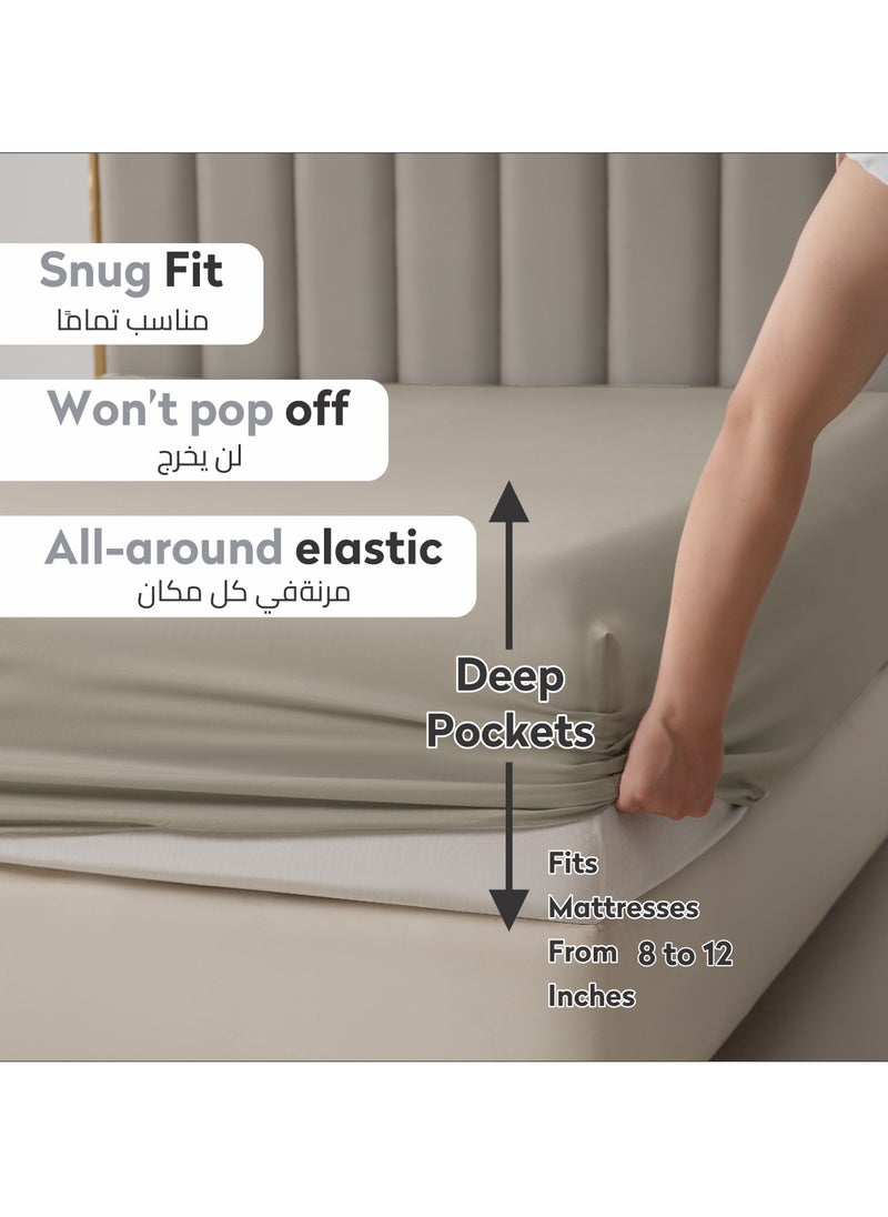 Donetella - Bedding Fitted Sheet 2-Pcs Single Size Solid Bed Sheet Set Fits(90x190CM) With Pillowcases And 30 CM Extra Deep Brushed Microfiber Bed Sheet,Tan - Image 1
