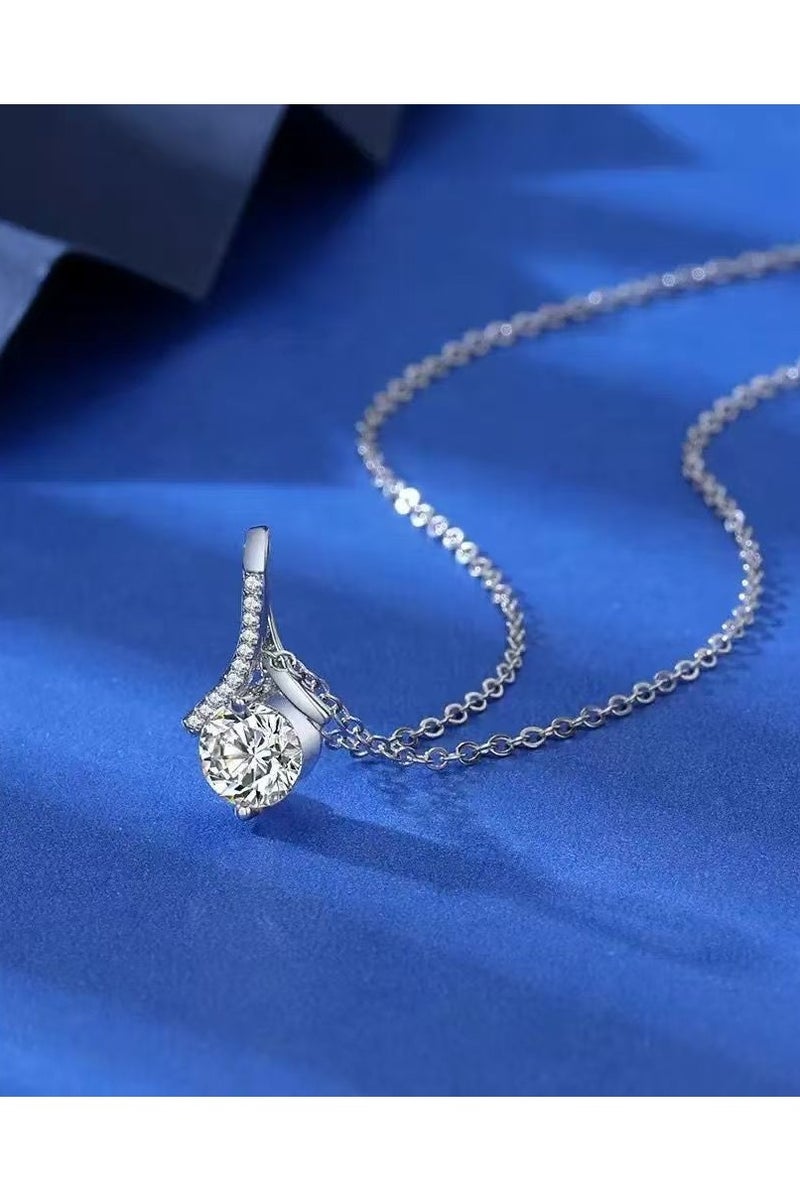 Akali Women's Moissanite Necklace, 1 Carat925 Sterling Silver Plated with 18K White Gold - Image 3