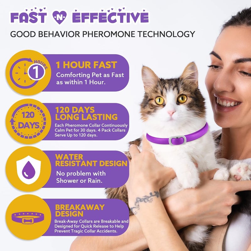 Oimmal 4 Pack Calming Collar for Cats, Adjustable Cat Calming Collar, Cat Pheromone Collar for Cats and Kitten, Relieve Reduce Anxiety Stress, Cat Anxiety Relief Calm Relaxing Collars - Image 3