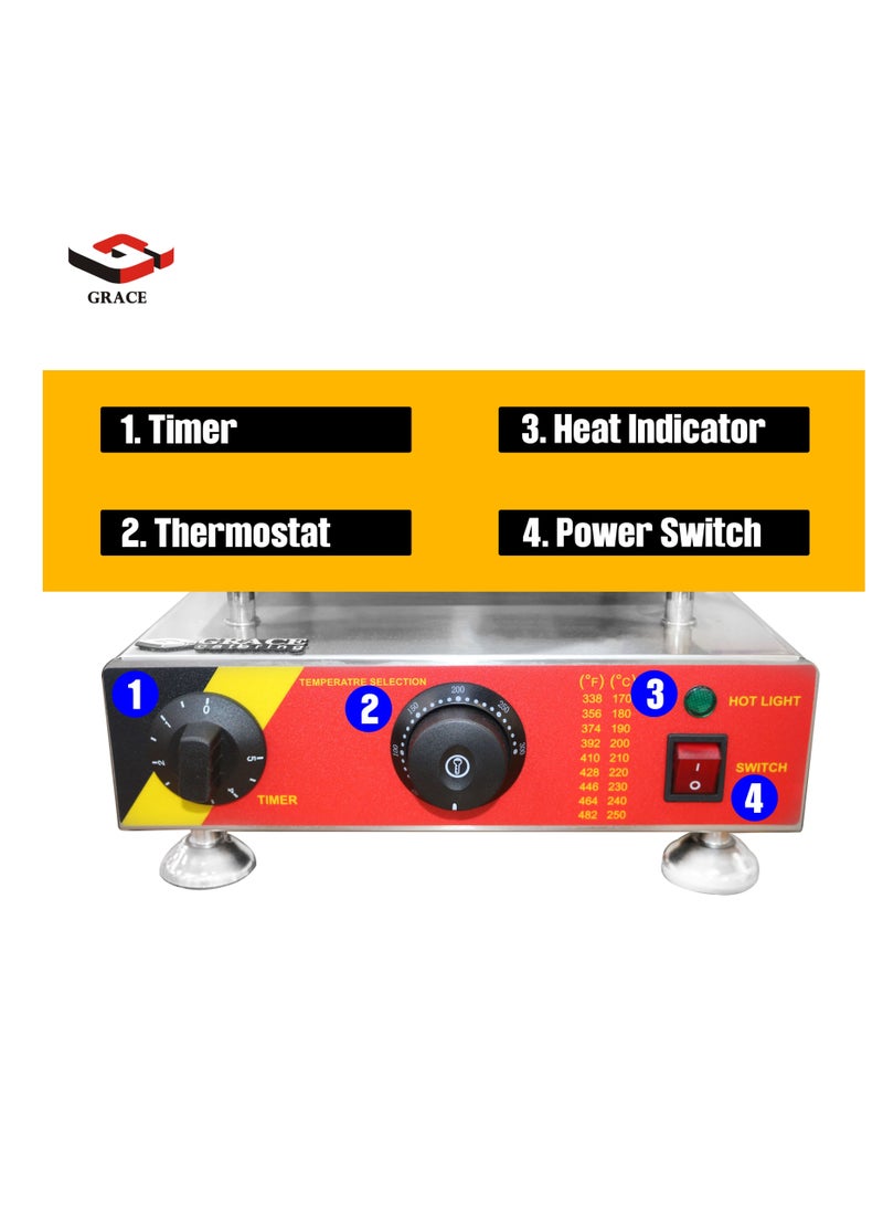 Grace Commercial Popsicle Stick Waffle 6 Mould s Lolly Waffle Machine - Image 4