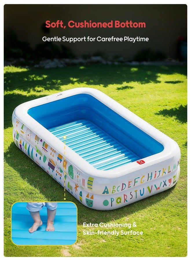 QPAU Kiddie Pool - 65" x 39" Inflatable Pool for Kids & Toddlers, Ball Pit & Baby Pool with Soft Floor, Educational Alphabet & Number, Durable Outdoor Play Toys for Backyard & Indoor Fun (Blue) - Image 3