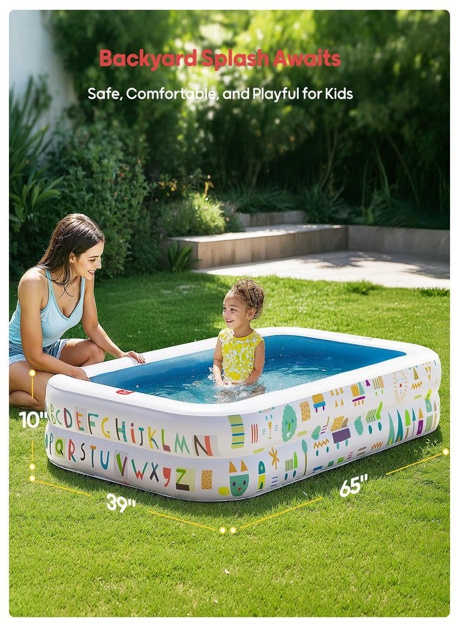 QPAU Kiddie Pool - 65" x 39" Inflatable Pool for Kids & Toddlers, Ball Pit & Baby Pool with Soft Floor, Educational Alphabet & Number, Durable Outdoor Play Toys for Backyard & Indoor Fun (Blue) - Image 2