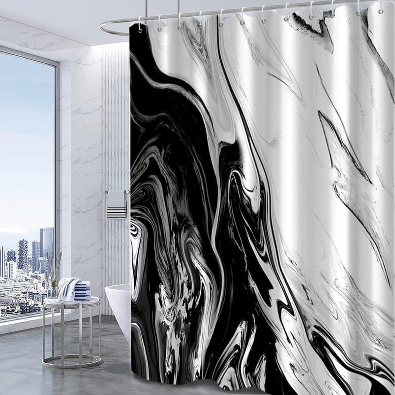 Ruelvth Black and White Shower Curtain  Modern Abstract Marble Shower Curtain for Bathroom Aesthetic Ink Texture Waterproof Fabric Shower Curtain Set with Hooks  72x72 Inch - Image 2