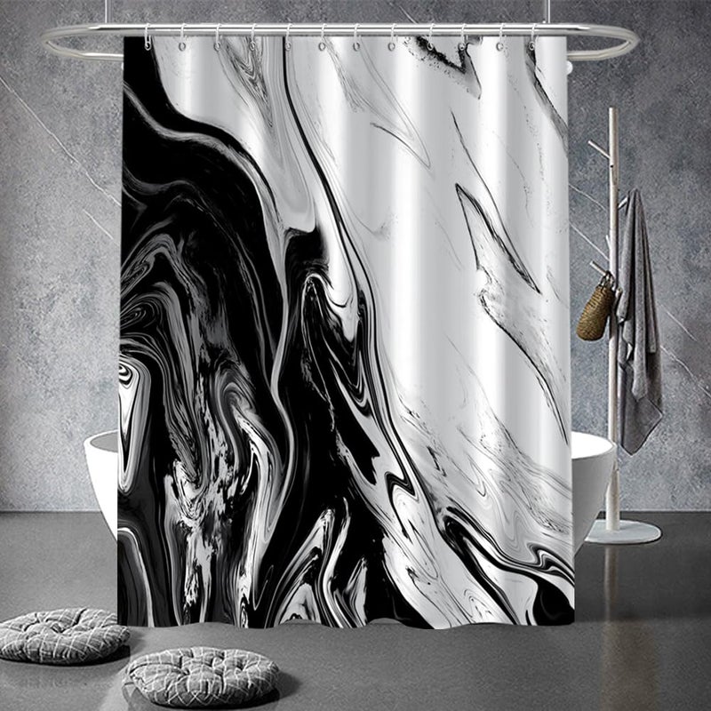 Ruelvth Black and White Shower Curtain  Modern Abstract Marble Shower Curtain for Bathroom Aesthetic Ink Texture Waterproof Fabric Shower Curtain Set with Hooks  72x72 Inch - Image 1