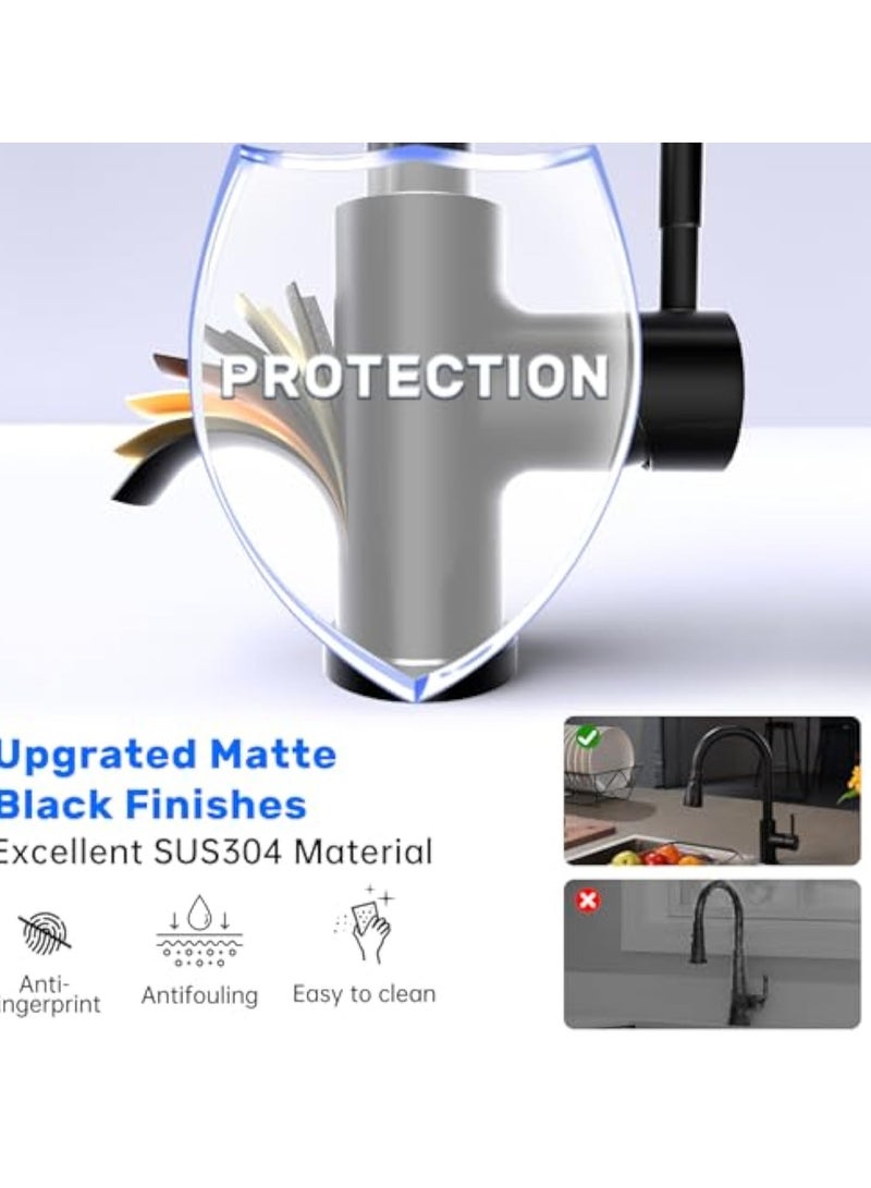 Arabest Black Kitchen Faucet, Kitchen Sink Mixer Tap with Pull Down Sprayer Matte Black, 1 Hole Stainless Steel Kitchen Mixer 3 Modes - Image 4