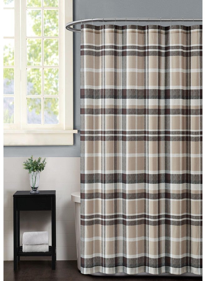 TRULY SOFT Paulette Plaid Taupe 72" Square Shower Curtain - Image 1