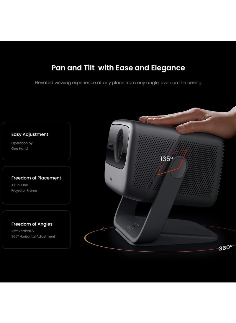JMGO N1 Ultra 4K Triple Laser Projector, 360 Freestyle Gimbal, Blu-Ray 3D, 2200 CVIA Lumen, HDR 10, Android TV 11, 10W2 Dynaudio Speakers, Instant Keystone Correction, Smart & Portable Theater