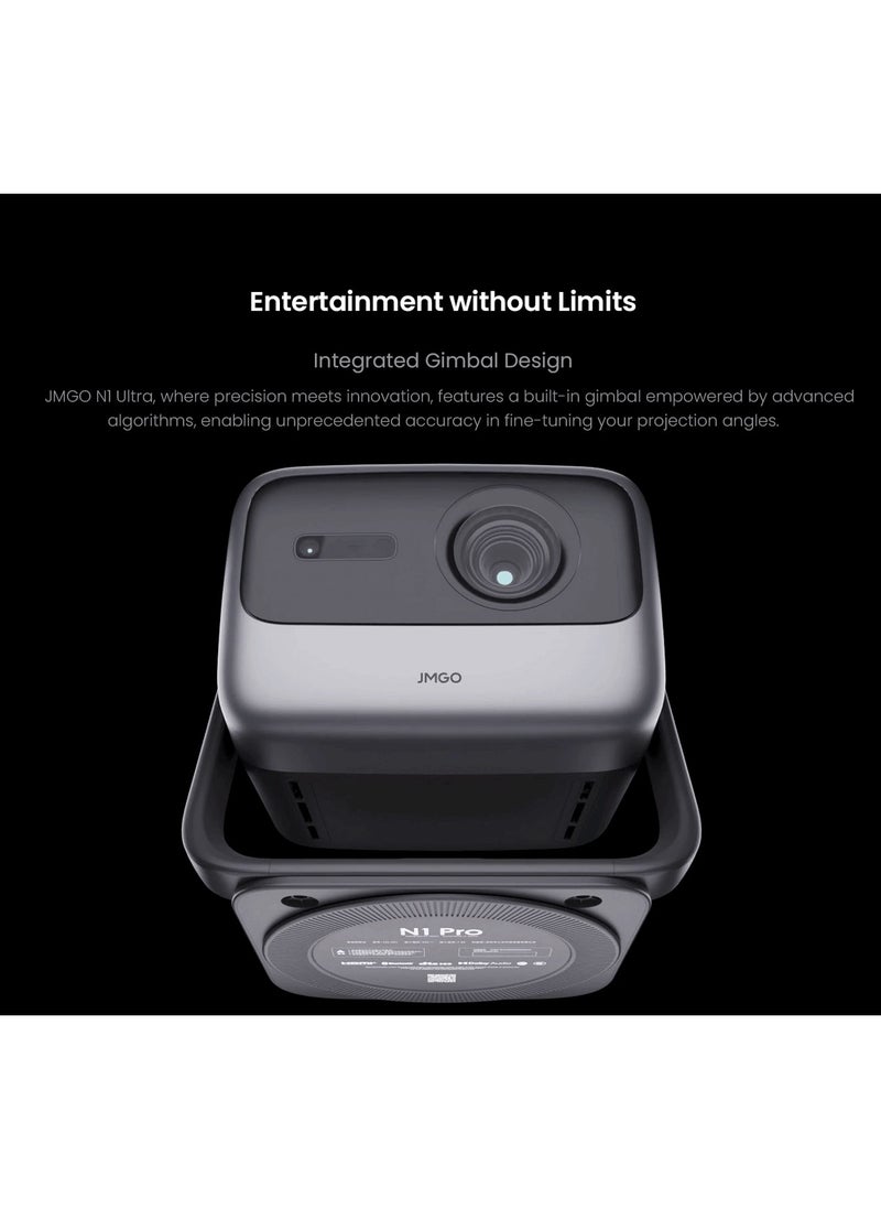 JMGO N1 Ultra 4K Triple Laser Projector, 360 Freestyle Gimbal, Blu-Ray 3D, 2200 CVIA Lumen, HDR 10, Android TV 11, 10W2 Dynaudio Speakers, Instant Keystone Correction, Smart & Portable Theater