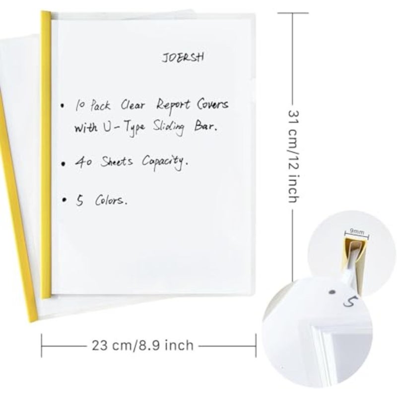 10Pcs Clear Report Covers with Sliding Bar, 40 Sheet Capacity Plastic Binder Paper Protector, Report Folders with Clear Cover for Resume File Documents, 5 Colors - Image 2
