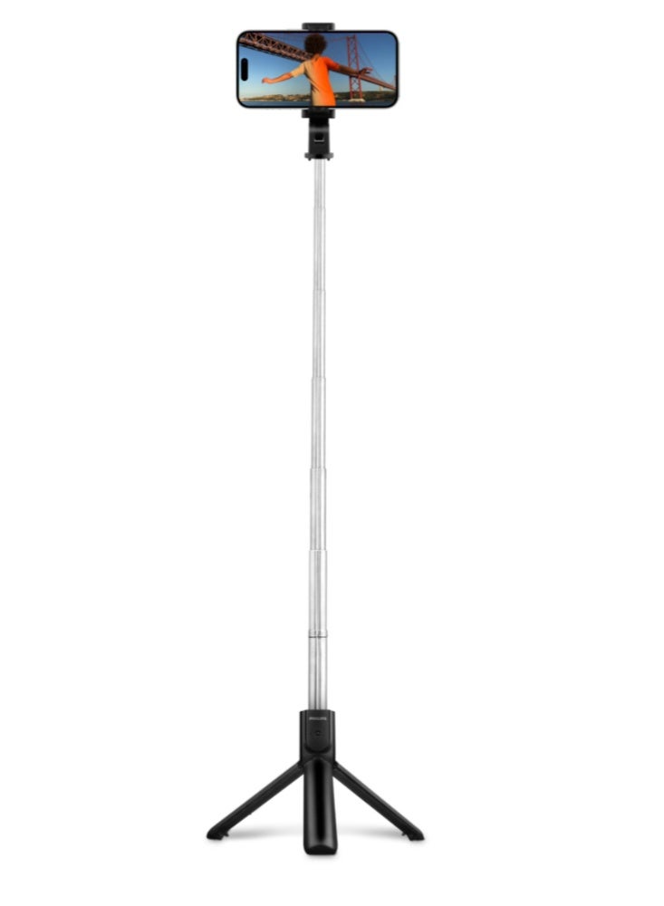 Philips Bluetooth Selfie Stick with Tripod (DLK3622NB/00) – 68cm Extendable, Wireless Remote, Foldable Portable Design – Black - Image 1